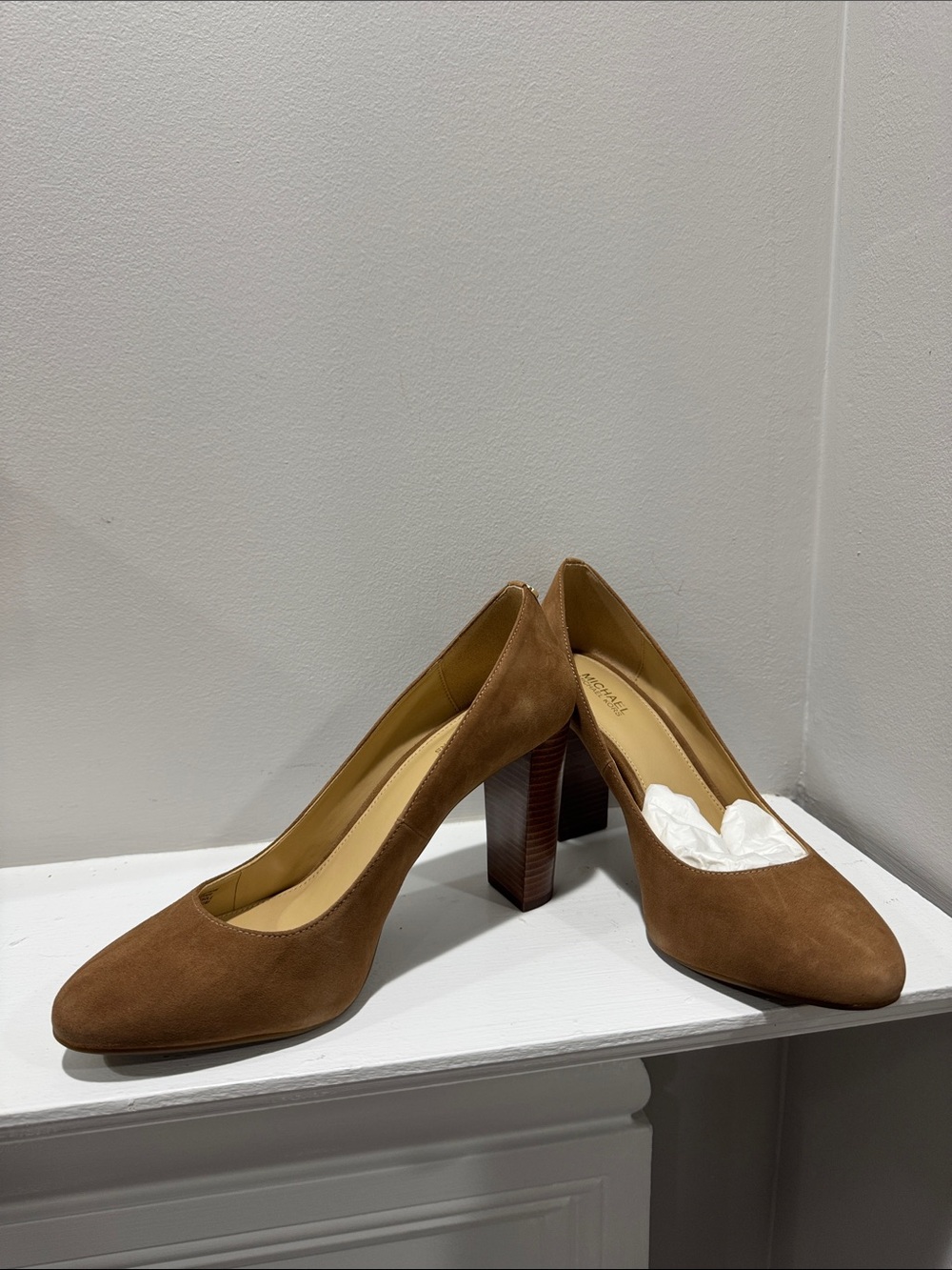 Michael Kors Tan Suede Block Heel Pumps